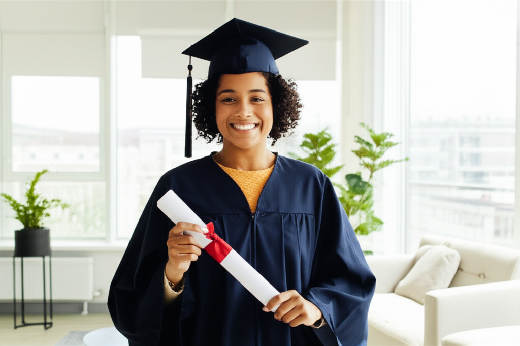 Graduate in their new accommodation